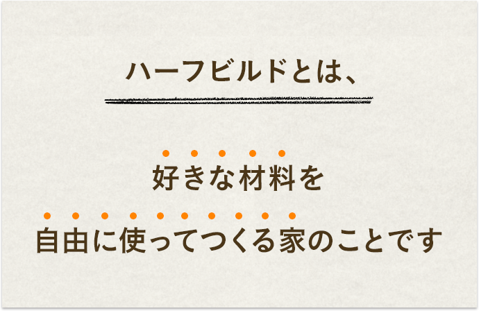 ハーフビルドとは、好きな材料を自由に使ってつくる家のことです